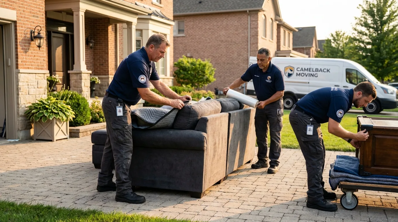 Large estate moving crew wrapping furniture in Port Washington, WI