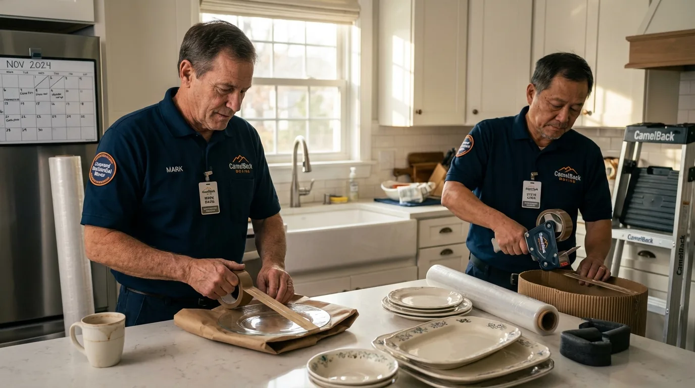 Professional crew packing kitchen dishware in Port Washington, WI