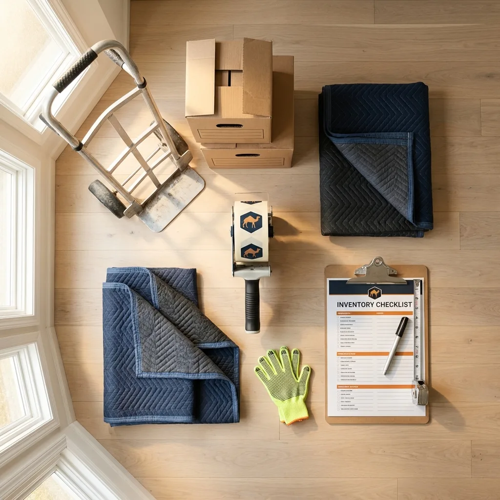 Professional moving supplies and packing materials layout for Port Washington residential relocations